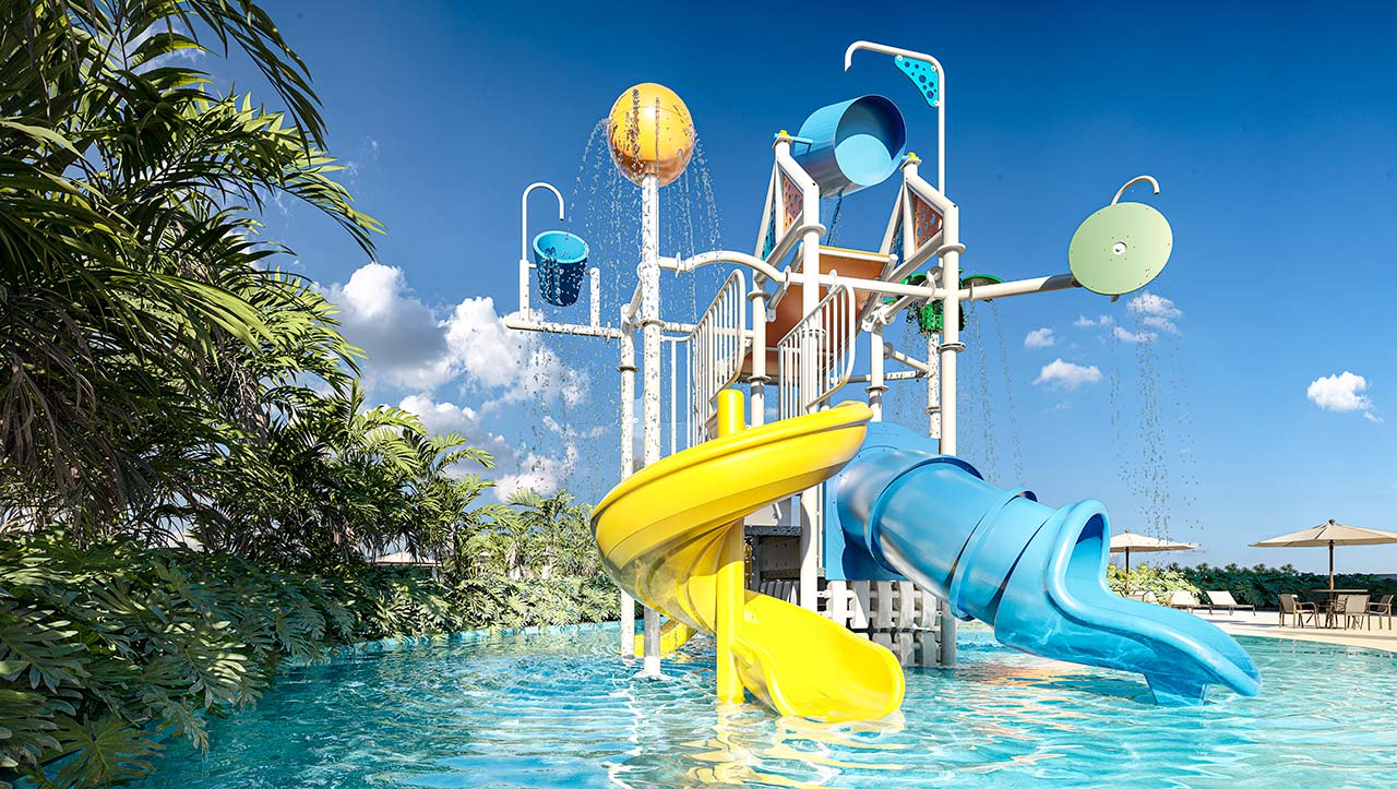 Piscina infantil com brinquedo aquático Acqua Park Barueri - Perspectiva ilustrada